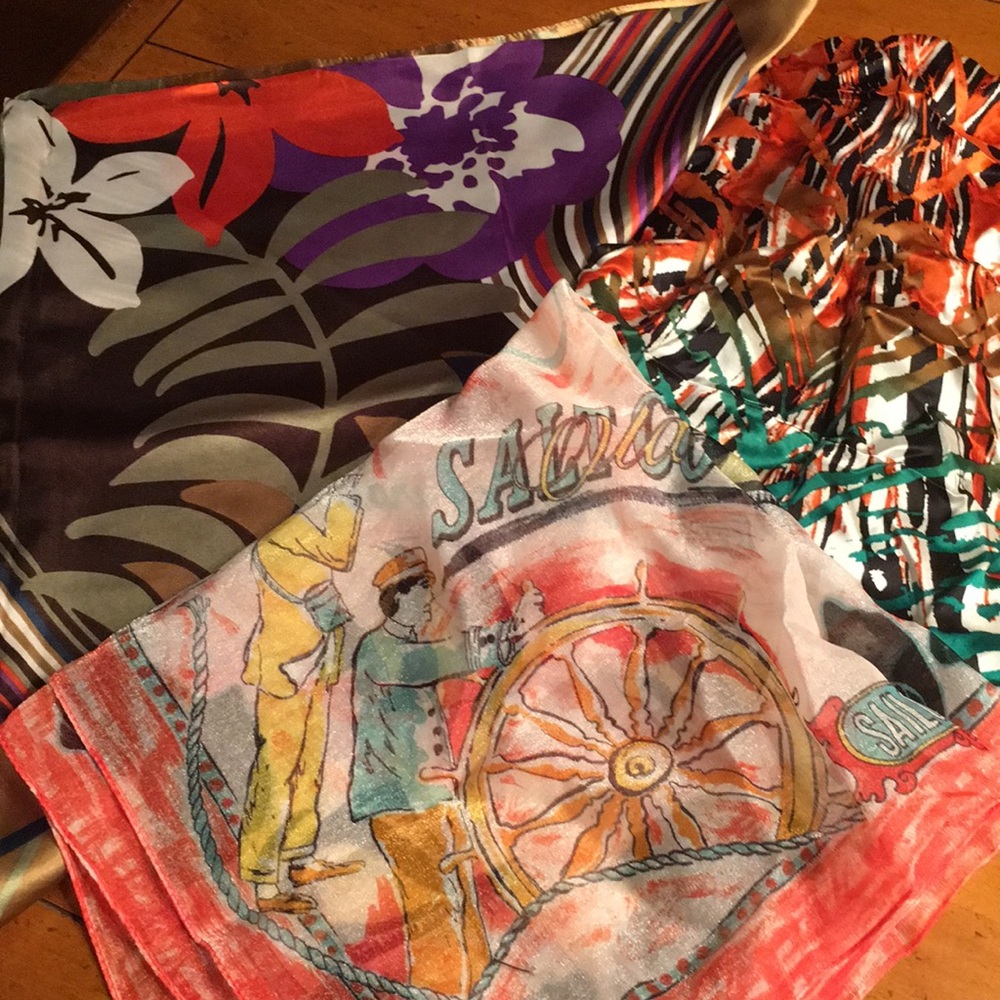 Set of silk scarfs. Three